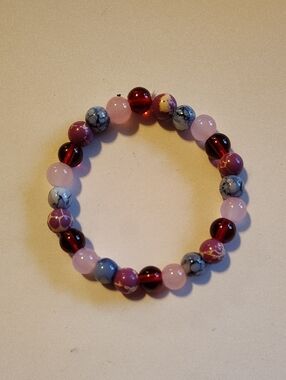 Multicolor Beaded Stretch Bracelet - Pink, Purple, Blue, Red